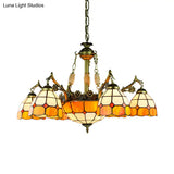 Vintage Stained Glass Ceiling Light With Multiple Bulb Options - Yellow Semi-Globe Design For