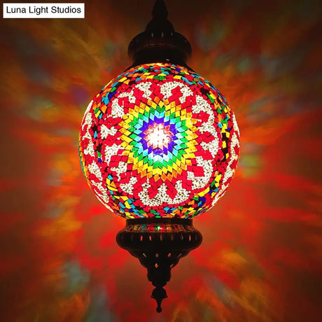 Vintage Stained Glass Ceiling Pendant Lamp - Red/Yellow/Blue