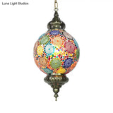 Vintage Stained Glass Ceiling Pendant Lamp - Red/Yellow/Blue