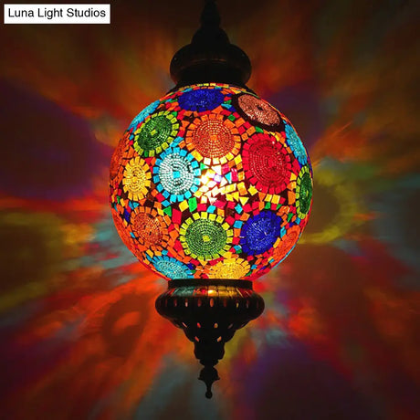 Vintage Stained Glass Ceiling Pendant Lamp - Red/Yellow/Blue