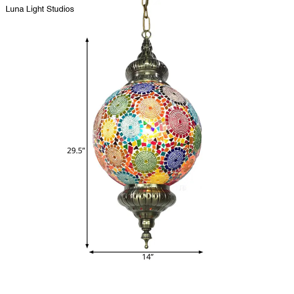 Vintage Stained Glass Ceiling Pendant Lamp - Red/Yellow/Blue