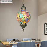 Vintage Stained Glass Ceiling Pendant Lamp - Red/Yellow/Blue