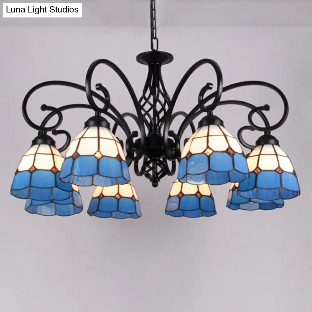 Vintage Stained Glass Chandelier Handcrafted Floral Hanging Light For Hall