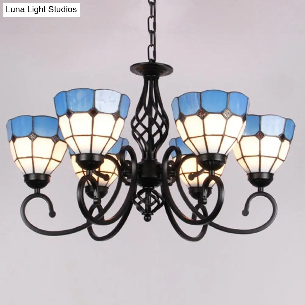 Vintage Stained Glass Chandelier Handcrafted Floral Hanging Light For Hall