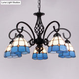 Vintage Stained Glass Chandelier Handcrafted Floral Hanging Light For Hall