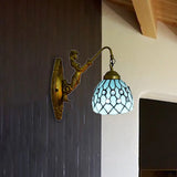 Vintage Stained Glass Dome Wall Mount Mini Sconce Light In Brass Blue / Mermaid