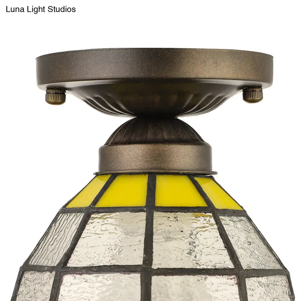 Vintage Stained Glass Domed Flush Mount Light Fixture For Bedroom