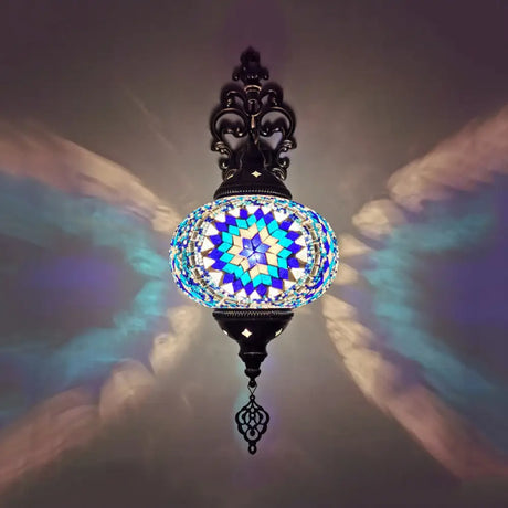 Vintage Stained Glass Globe Wall Sconce - Artistic Indoor Lamp With White/Red/Orange Lighting Blue