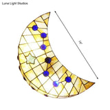 Vintage Stained Glass Moon Shape Wall Sconce For Hallway - 1-Light Light
