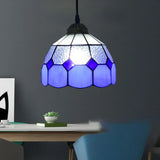 Vintage Stained Glass Pendant Light With Scalloped Dome Design Ocean Blue / B