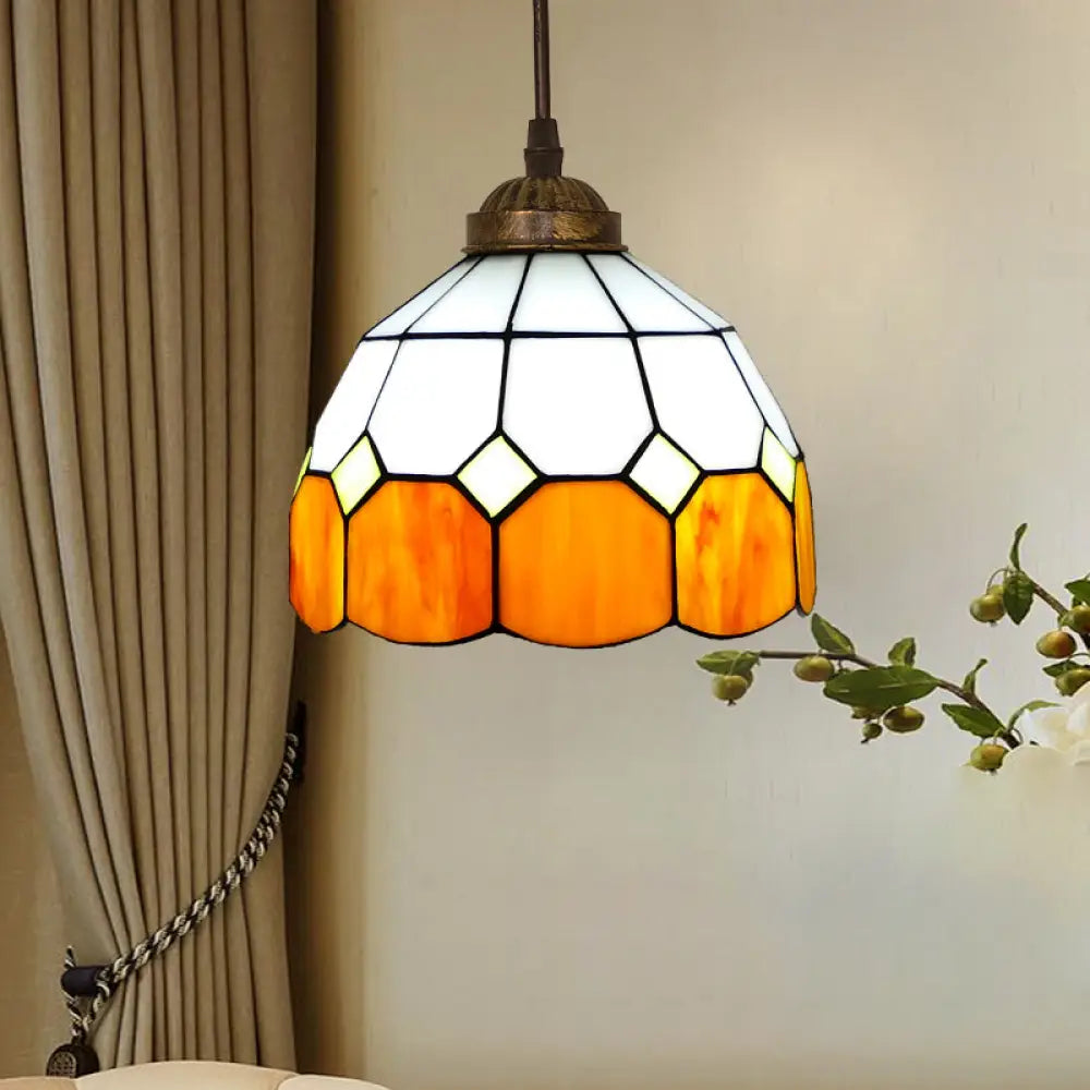 Vintage Stained Glass Pendant Light With Scalloped Dome Design Orange / A