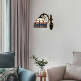Vintage Stained Glass Semicircle Wall Sconce With 1 Light Blue