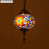 Vintage Stained Glass Spherical Hanging Pendant In Red/Blue/Yellow For Living Room