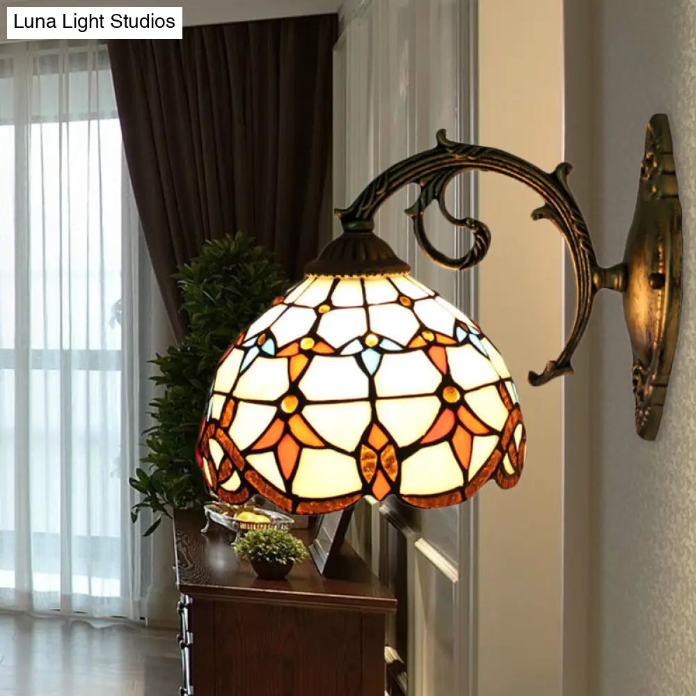 Vintage Stained Glass Tulip 1-Light Wall Sconce For Hallway Décor