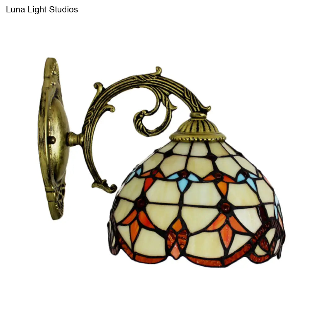 Vintage Stained Glass Tulip 1-Light Wall Sconce For Hallway Décor