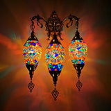 Vintage Stained Glass Wall Mount Light Fixture - Yellow/Orange/Blue Oval 3 Lights Blue-Orange