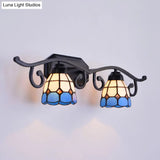 Vintage Stained Glass Wall Sconce Lighting - Dual Head Mount In Black
