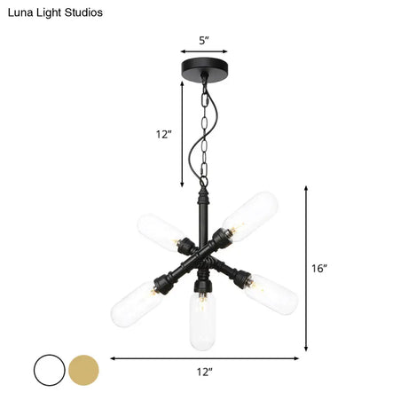 Vintage Starburst Chandelier – 5/6/8 Light Amber/Clear Glass Pendant Lamp