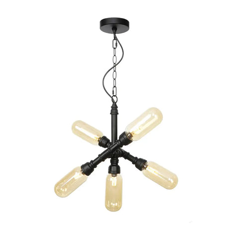 Vintage Starburst Chandelier – 5/6/8 Light Amber/Clear Glass Pendant Lamp 5 / Amber