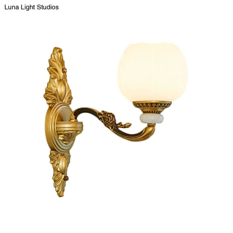 Vintage Style 1/2-Light Wall Sconce With Milky Glass And Gold Metallic Finish - Perfect For Corridor