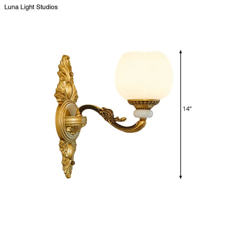 Vintage Style 1/2-Light Wall Sconce With Milky Glass And Gold Metallic Finish - Perfect For Corridor