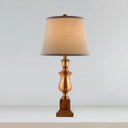 Vintage Style 1-Head Metallic Baluster Desk Lamp In Brown With Fabric Shade