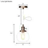 Vintage Style Amber/Clear Ridged Glass Pendant Light Fixture - 1 Adjustable Living Room Ceiling