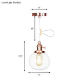 Vintage Style Amber/Clear Ridged Glass Pendant Light Fixture - 1 Adjustable Living Room Ceiling