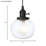 Vintage Style Amber/Clear Ridged Glass Pendant Light Fixture - 1 Adjustable Living Room Ceiling