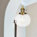 Vintage Style Amber/Clear Ridged Glass Pendant Light Fixture - 1 Adjustable Living Room Ceiling