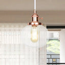 Vintage Style Amber/Clear Ridged Glass Pendant Light Fixture - 1 Adjustable Living Room Ceiling