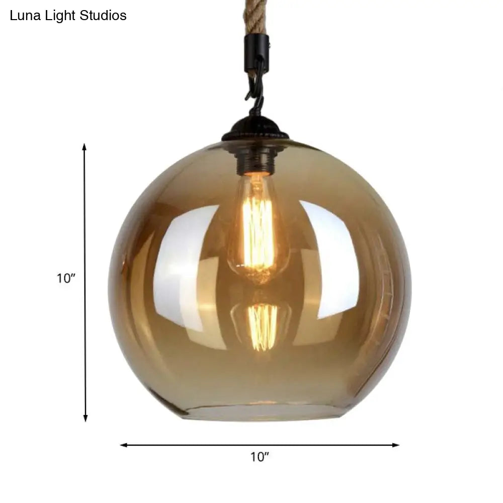 Vintage Style Amber Glass Pendant Light With Hanging Rope For Restaurants