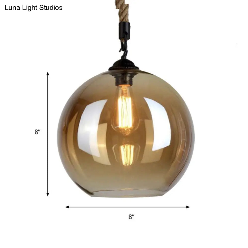 Vintage Style Amber Glass Pendant Light With Hanging Rope For Restaurants