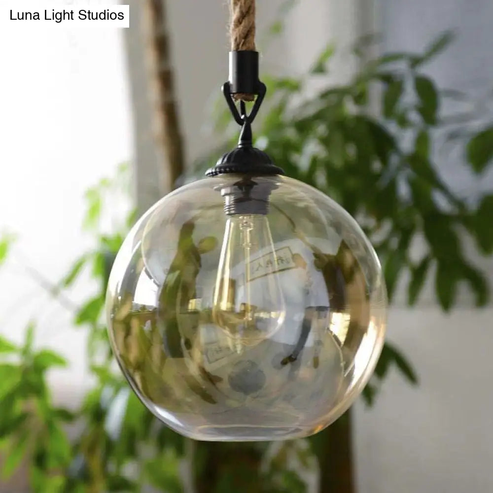 Vintage Style Amber Glass Pendant Light With Hanging Rope For Restaurants