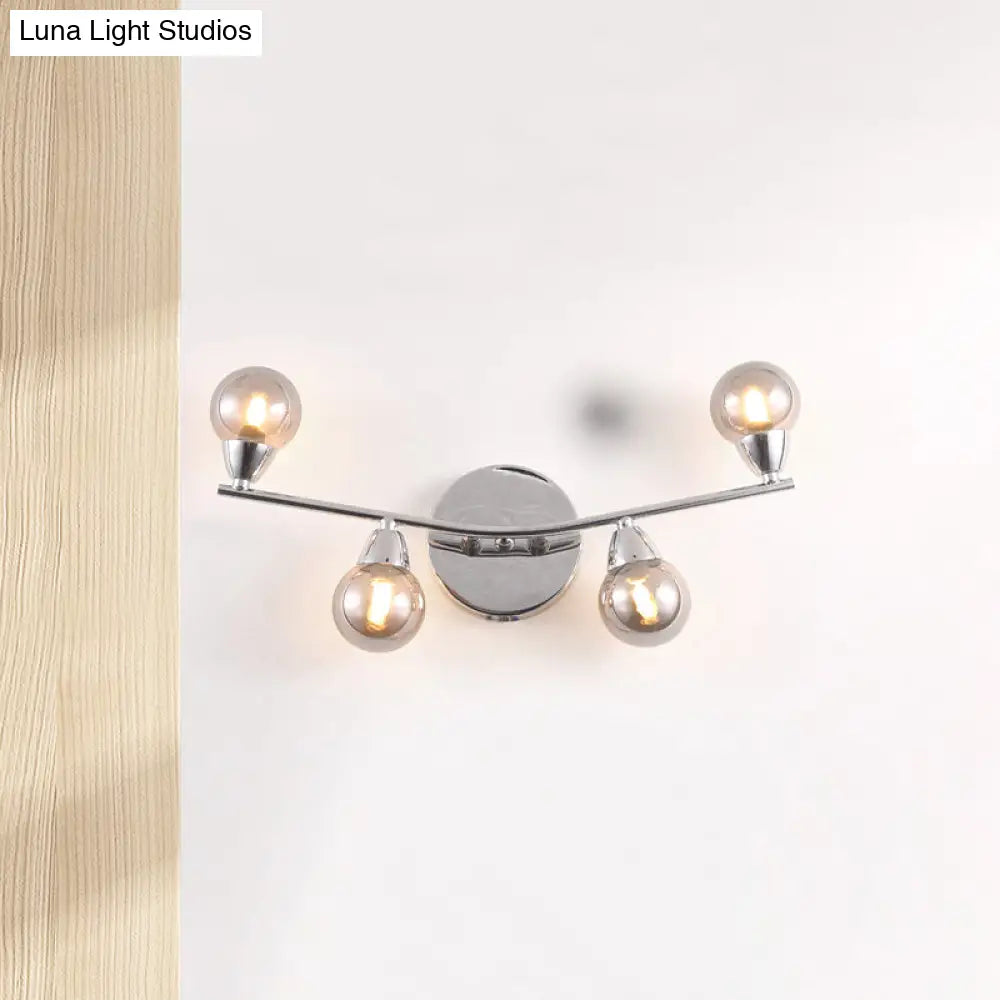 Vintage Style Ball Shaped Glass Wall Sconce Light With Chrome Finish - 2/4 Lights Ideal For Living