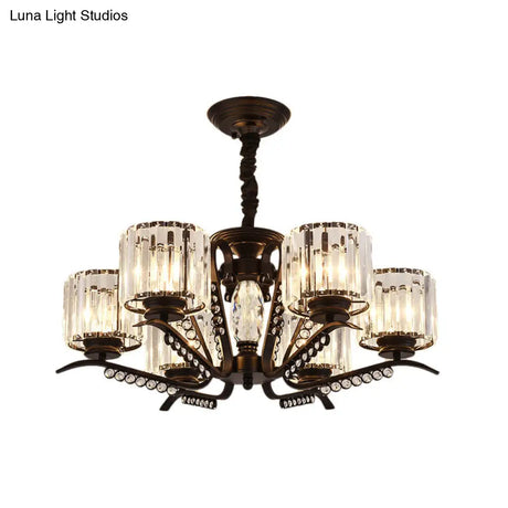 Vintage Style Black Crystal Drum Chandelier - 3/5 Head Suspension Lamp For Dining Room