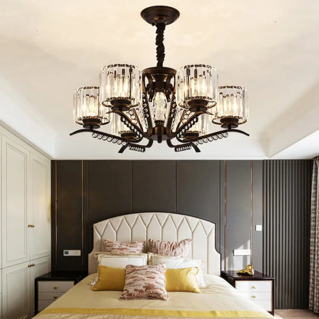 Vintage Style Black Crystal Drum Chandelier - 3/5 Head Suspension Lamp For Dining Room 6 /