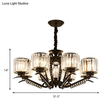 Vintage Style Black Crystal Drum Chandelier - 3/5 Head Suspension Lamp For Dining Room