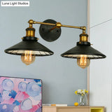 Vintage Style Black Metal Sconce Lighting - 2/3 Bulbs Cone Shade Wall Mount Light Perfect For
