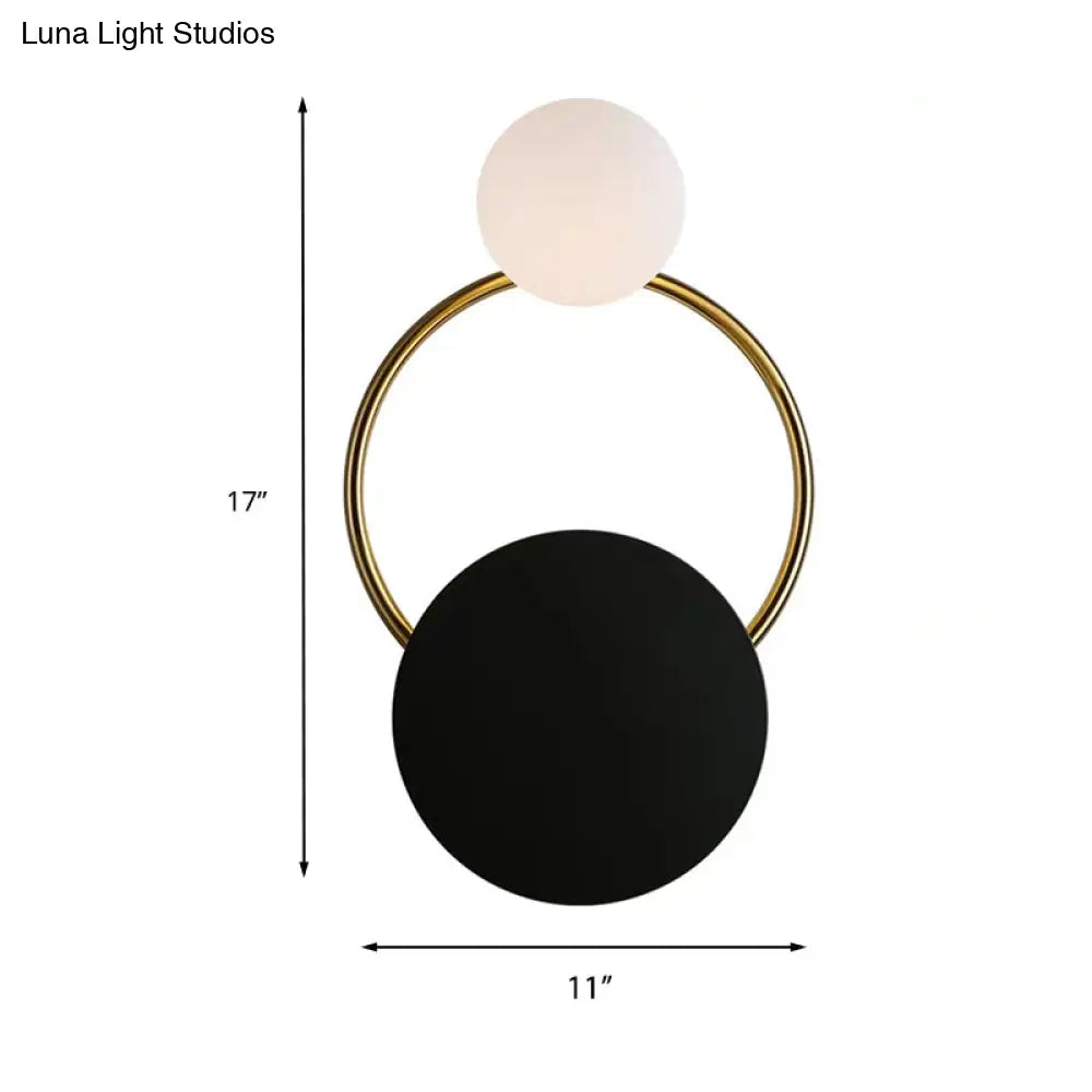 Vintage Style Black Opaline Glass Wall Sconce With Round Backplate - 2-Bulb Globe Design For Bedroom