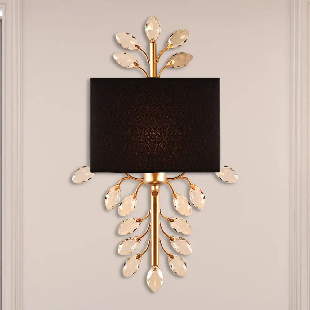 Vintage Style Black Rectangle Sconce Light Fixture With Crystal Branching Design