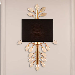 Vintage Style Black Rectangle Sconce Light Fixture With Crystal Branching Design