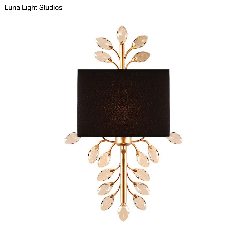 Vintage Style Black Rectangle Sconce Light Fixture With Crystal Branching Design