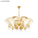 Vintage Style Branch Chandelier With Metal & Crystal Lights Leaf Design In Gold