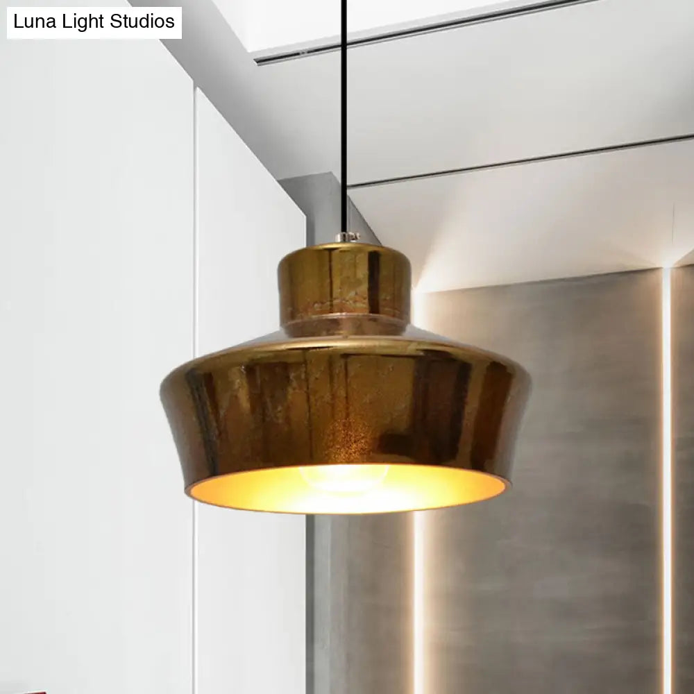 Vintage Style Brass Finish Hanging Light With Shade - 1 Pendant Lighting For Restaurants