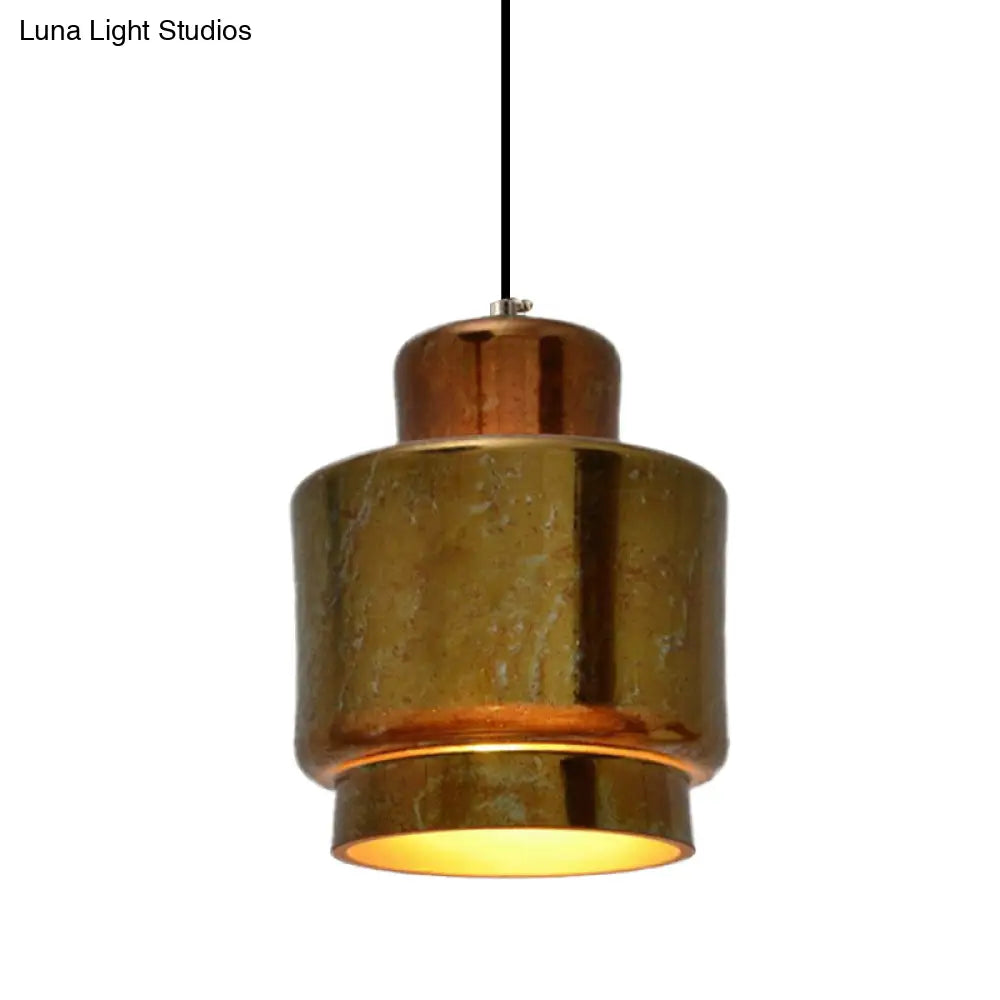 Vintage Style Brass Finish Hanging Light With Shade - 1 Pendant Lighting For Restaurants