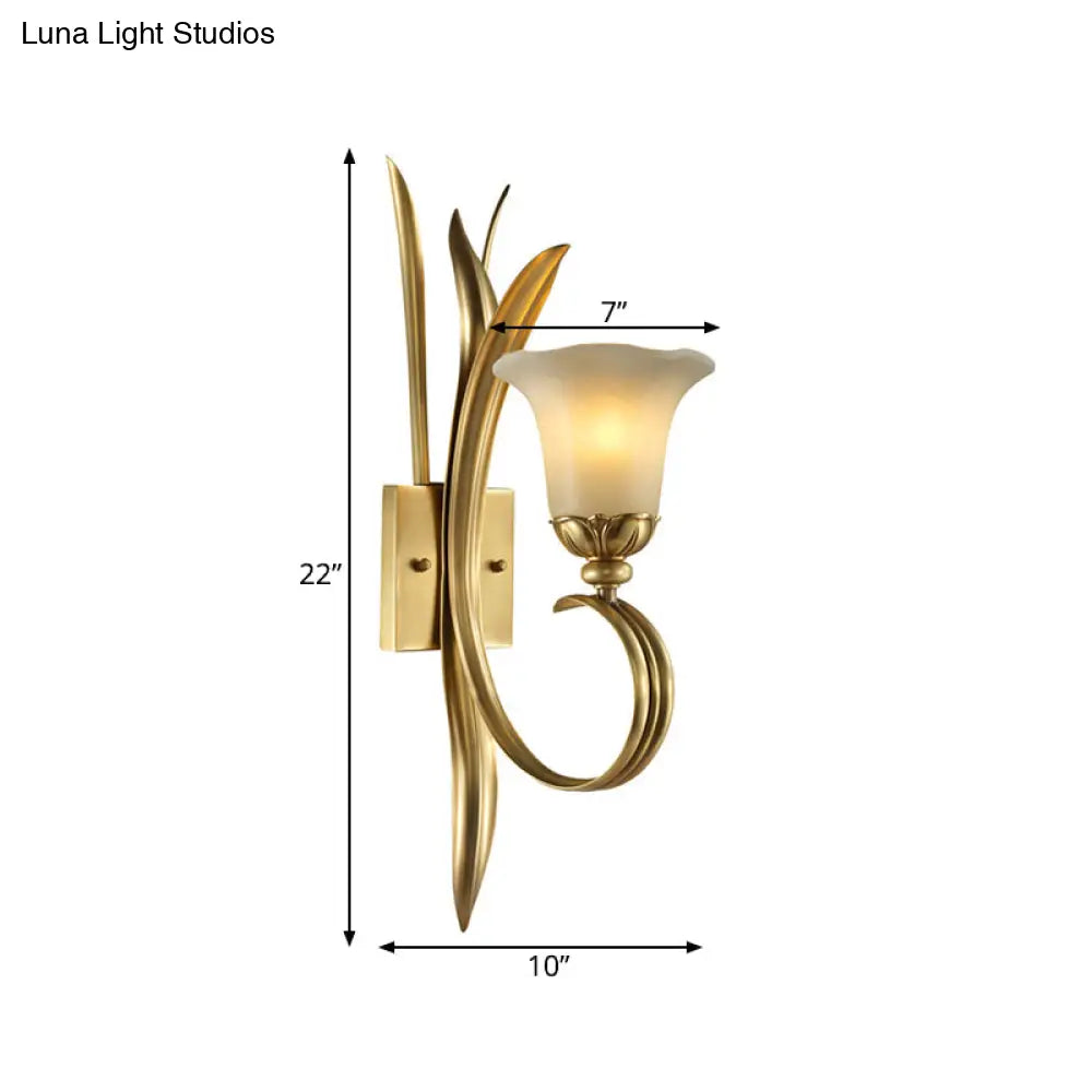 Vintage Style Brass Finish Wall Mount Lamp With Frosted Glass Shade - Elegant Hallway Lighting