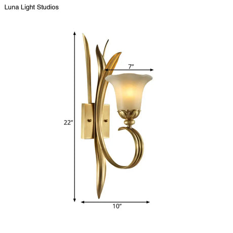 Vintage Style Brass Finish Wall Mount Lamp With Frosted Glass Shade - Elegant Hallway Lighting