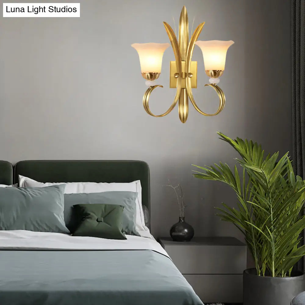 Vintage Style Brass Finish Wall Mount Lamp With Frosted Glass Shade - Elegant Hallway Lighting