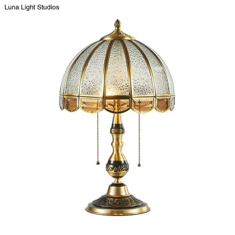 Vintage Style Brass Nightstand Lamp With Scalloped Opaque Glass Ideal For Bedroom Table Light
